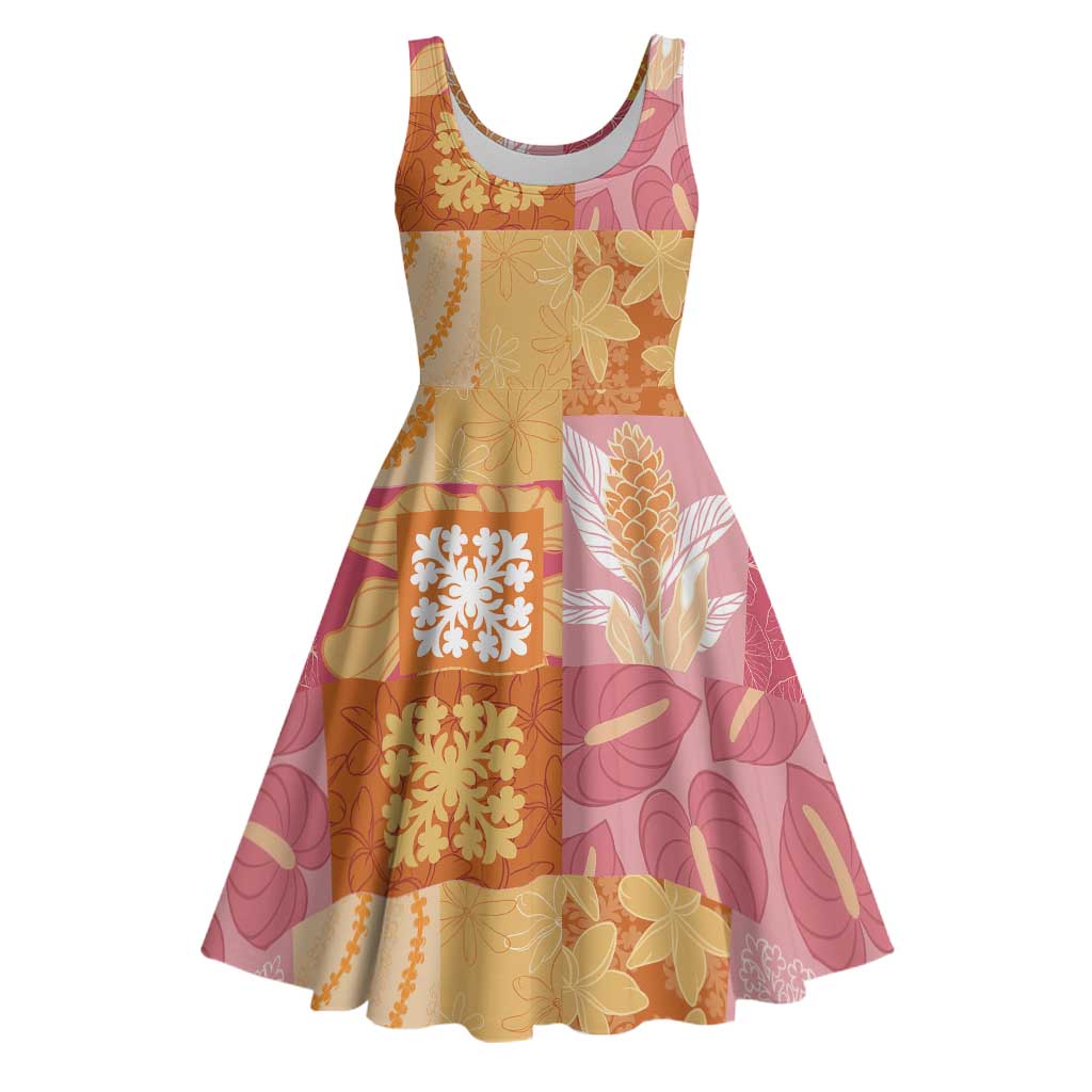 Aloha Hawaii Quilt Floral Patchwork Style Midi Dress