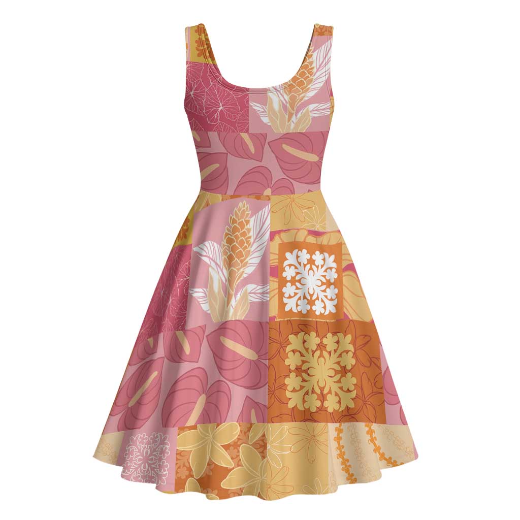 Aloha Hawaii Quilt Floral Patchwork Style Midi Dress