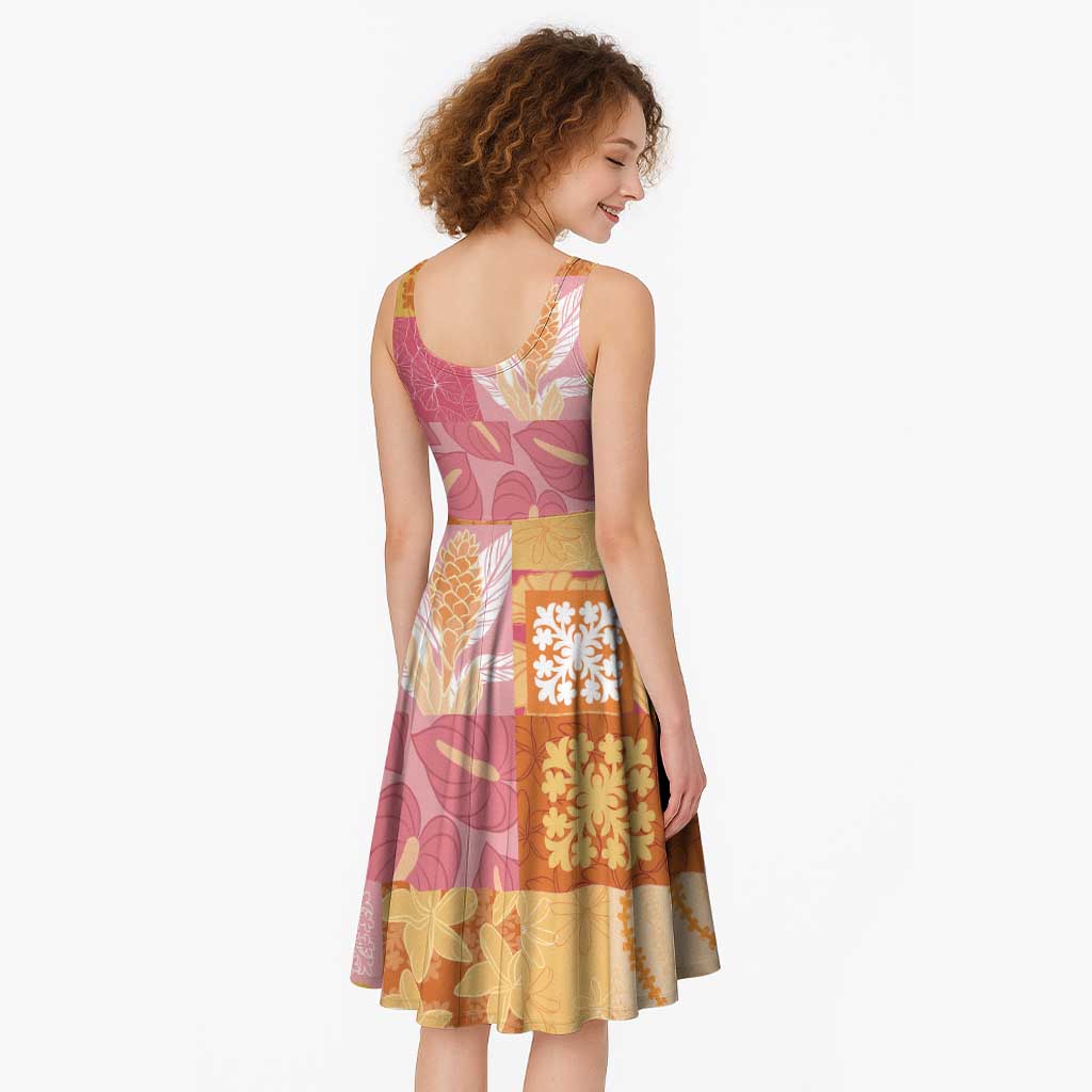 Aloha Hawaii Quilt Floral Patchwork Style Midi Dress
