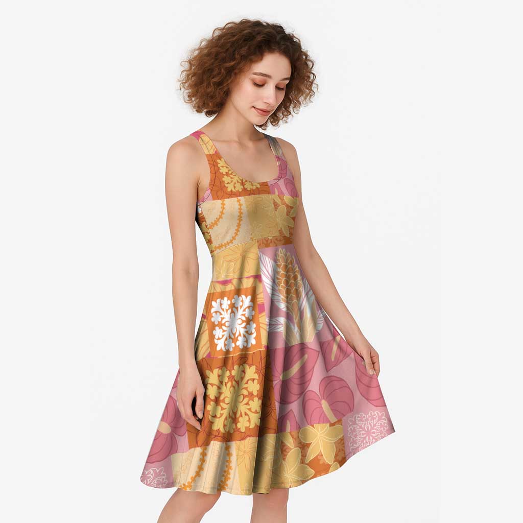 Aloha Hawaii Quilt Floral Patchwork Style Midi Dress
