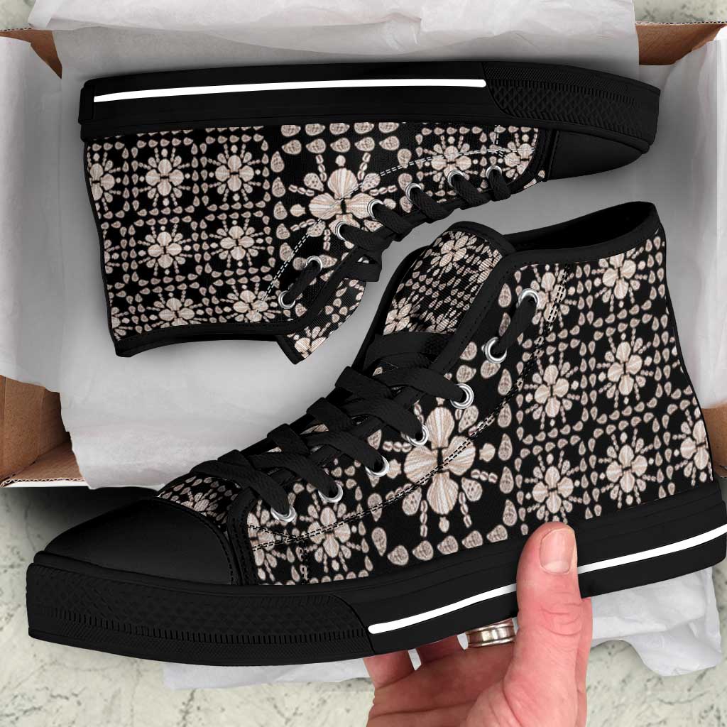 Aloha Hawaii Shell Quilt High Top Shoes Seamless Style LT14 Black - Polynesian Pride