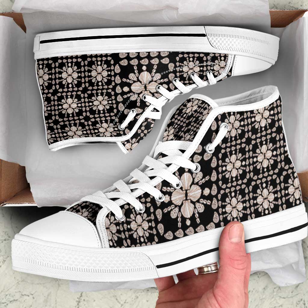 Aloha Hawaii Shell Quilt High Top Shoes Seamless Style LT14 Black - Polynesian Pride
