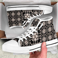 Aloha Hawaii Shell Quilt High Top Shoes Seamless Style LT14 Black - Polynesian Pride