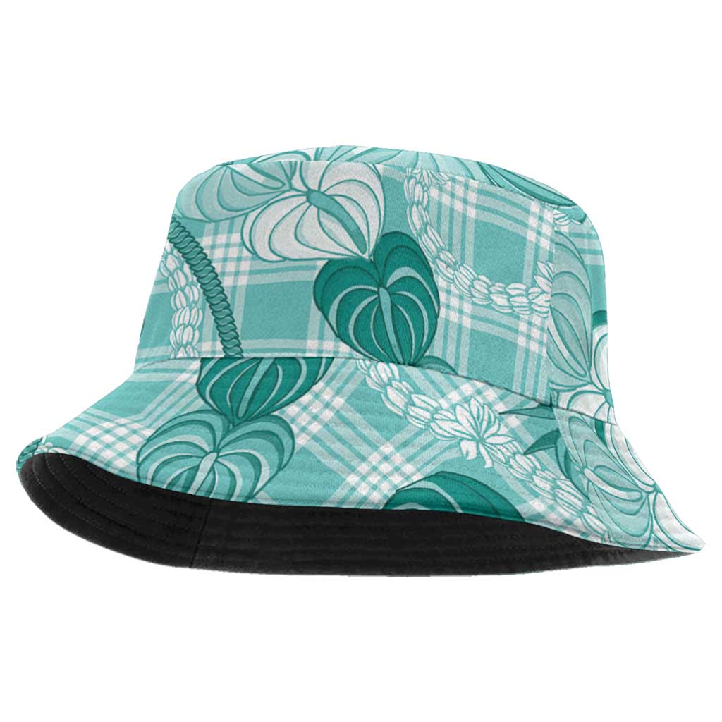 Anthurium Pikake Ti Leaf Palaka Bucket Hat Turquoise Version LT01 One Size Turquoise - Polynesian Pride