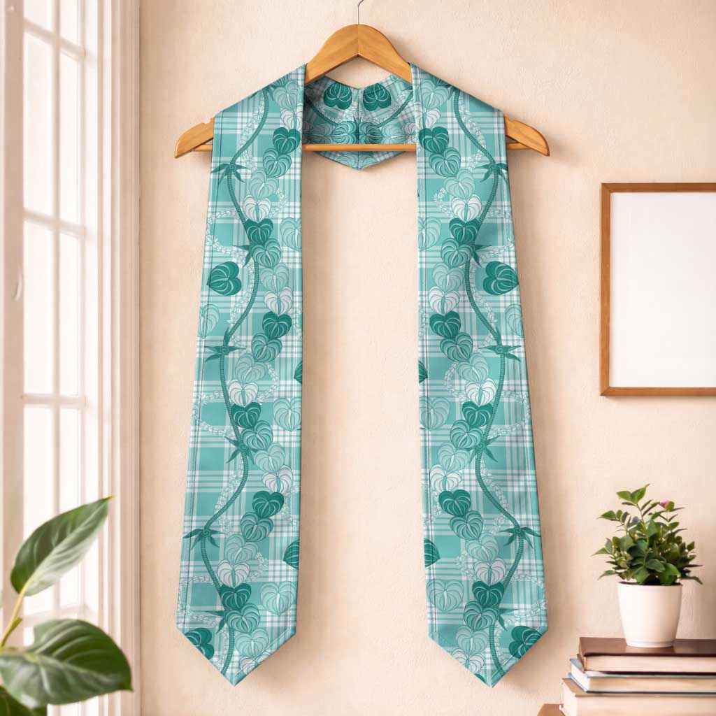 Anthurium Pikake Ti Leaf Palaka Graduation Stole Turquoise Version LT01 One Size Turquoise - Polynesian Pride