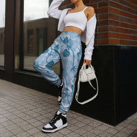 Anthurium Pikake Ti Leaf Palaka Jogger Pants Blue Version LT01 - Polynesian Pride