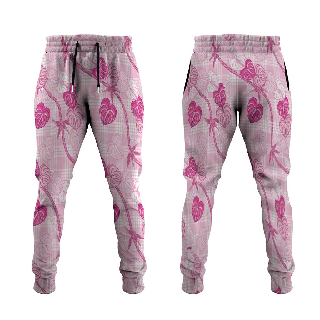Anthurium Pikake Ti Leaf Palaka Jogger Pants Pink Version LT01 Pink - Polynesian Pride