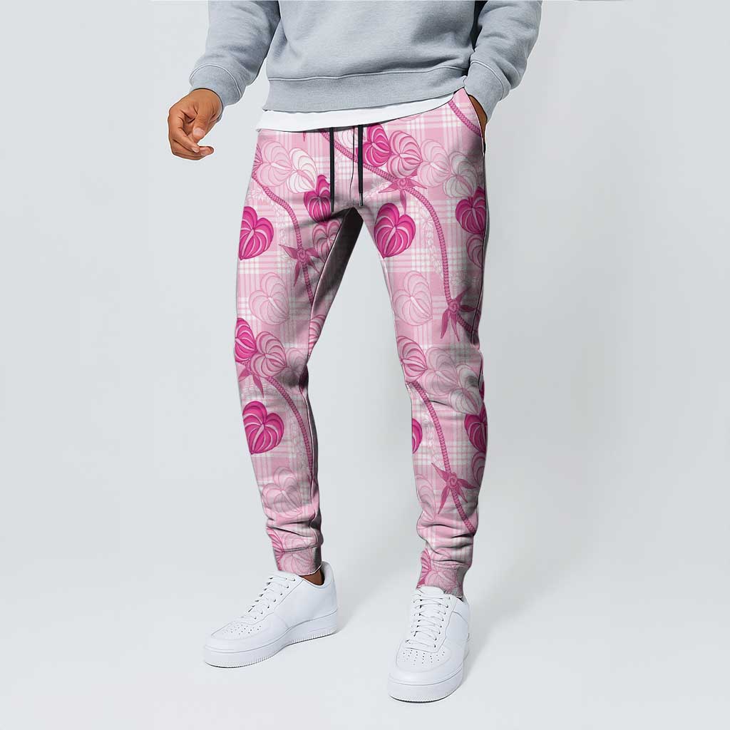 Anthurium Pikake Ti Leaf Palaka Jogger Pants Pink Version LT01 - Polynesian Pride