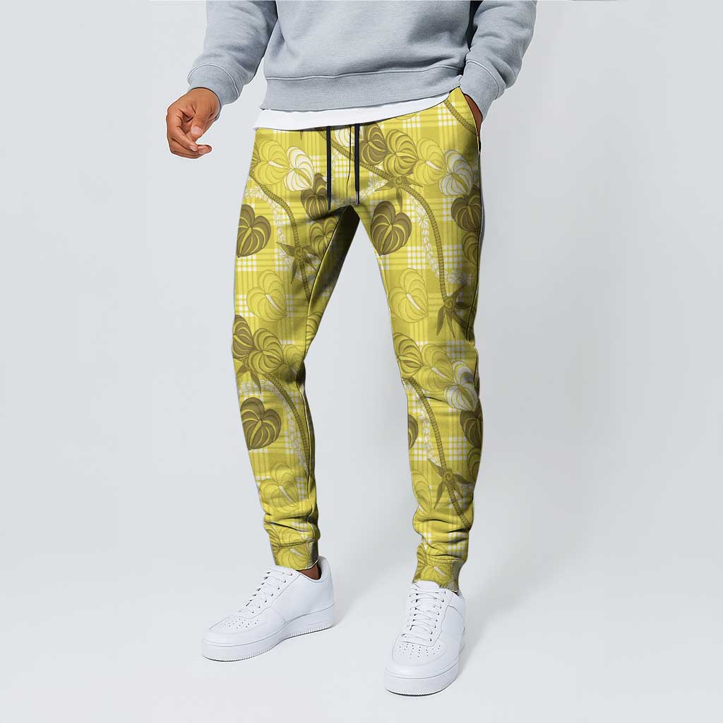 Anthurium Pikake Ti Leaf Palaka Jogger Pants Yellow Version LT01 - Polynesian Pride