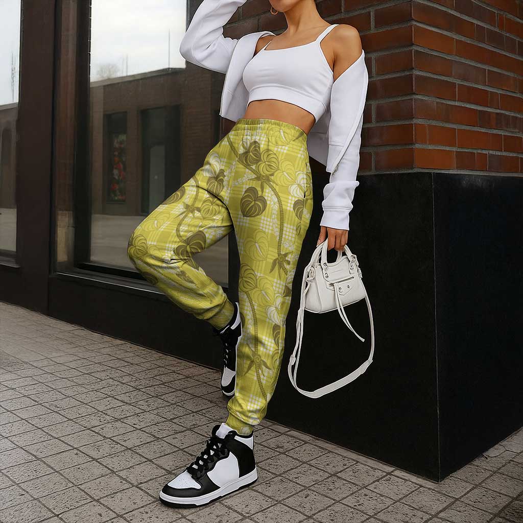 Anthurium Pikake Ti Leaf Palaka Jogger Pants Yellow Version LT01 - Polynesian Pride