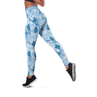 Anthurium Pikake Ti Leaf Palaka Leggings Blue Version LT01 Blue - Polynesian Pride