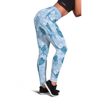 Anthurium Pikake Ti Leaf Palaka Leggings Blue Version LT01 - Polynesian Pride