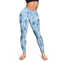 Anthurium Pikake Ti Leaf Palaka Leggings Blue Version LT01 - Polynesian Pride