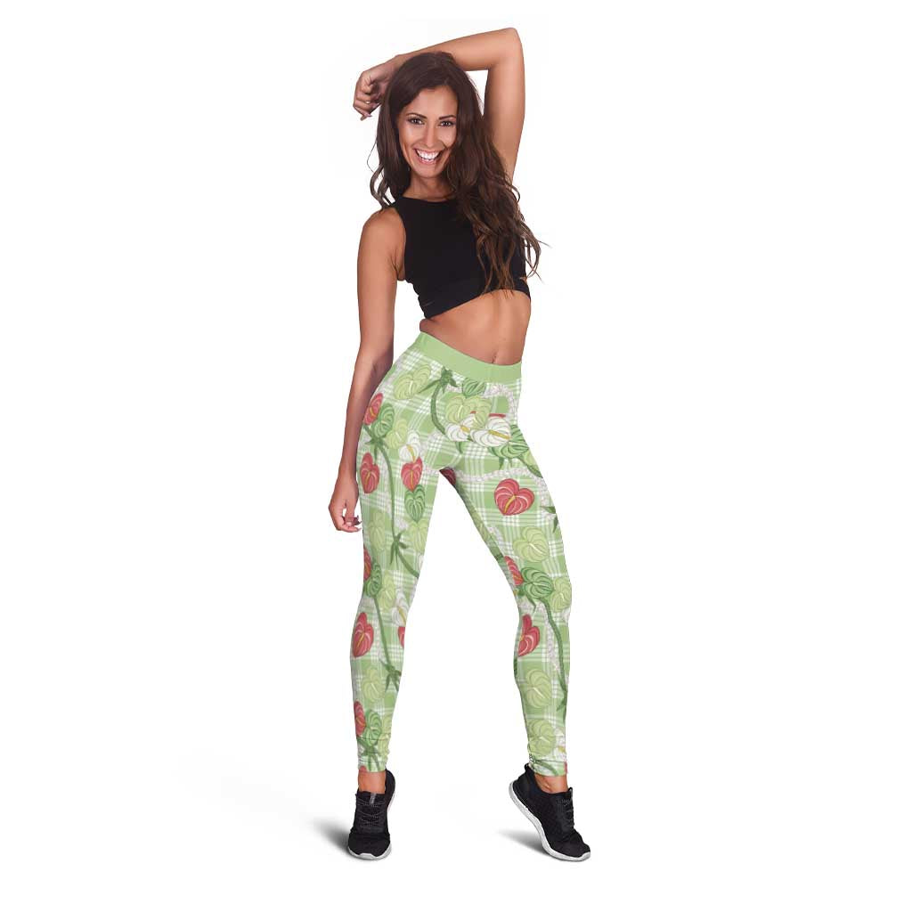 Anthurium Pikake Ti Leaf Palaka Leggings Green Version LT01 - Polynesian Pride
