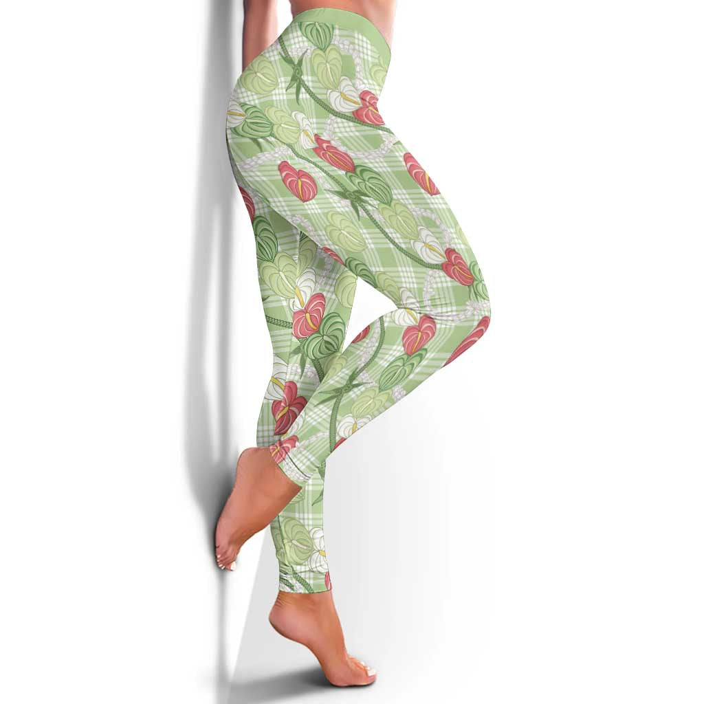 Anthurium Pikake Ti Leaf Palaka Leggings Green Version LT01 - Polynesian Pride