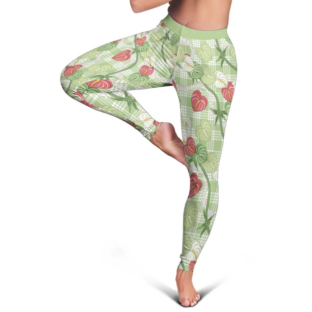 Anthurium Pikake Ti Leaf Palaka Leggings Green Version LT01 - Polynesian Pride