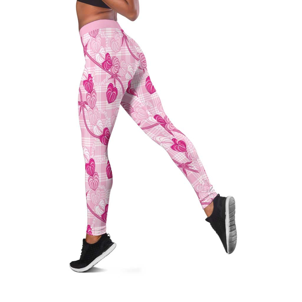 Anthurium Pikake Ti Leaf Palaka Leggings Pink Version LT01 Pink - Polynesian Pride
