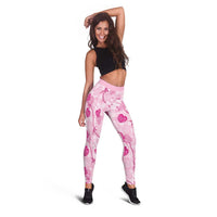 Anthurium Pikake Ti Leaf Palaka Leggings Pink Version LT01 - Polynesian Pride