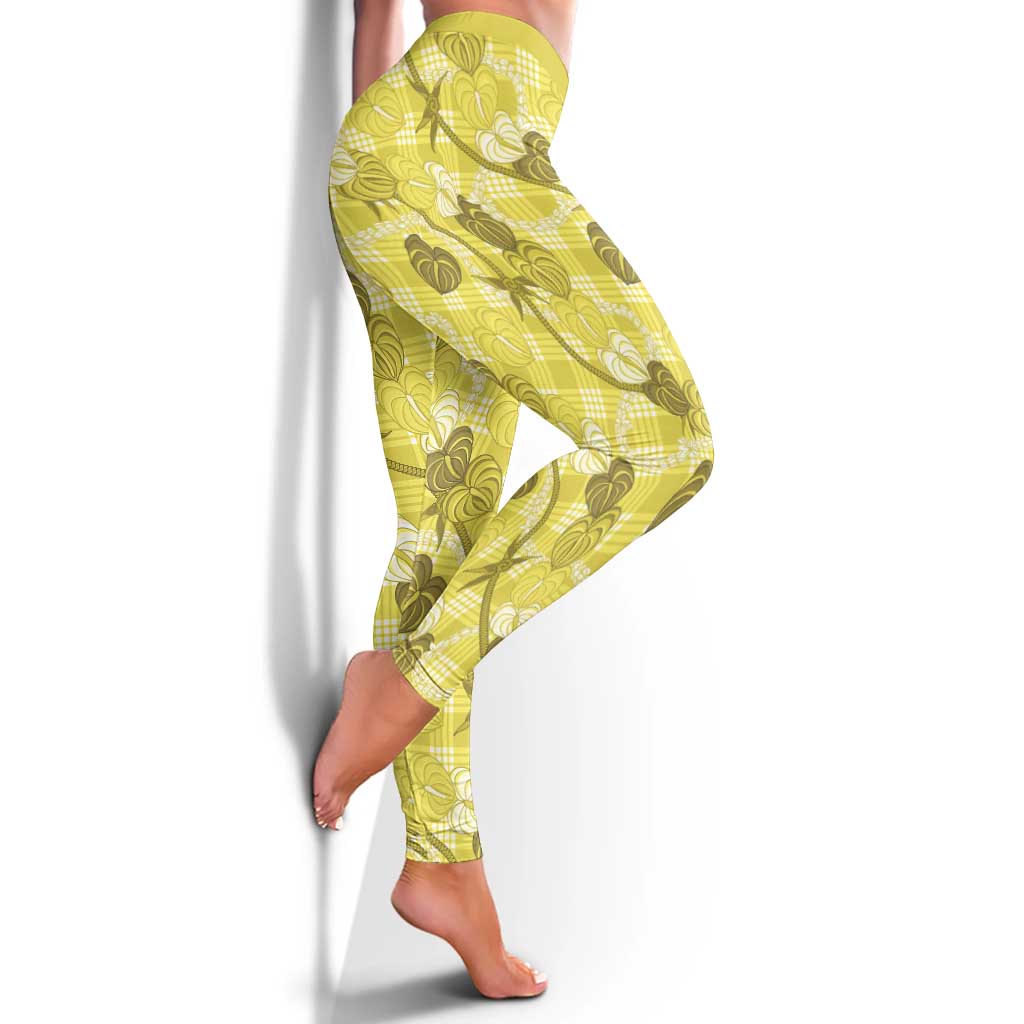 Anthurium Pikake Ti Leaf Palaka Leggings Yellow Version LT01 - Polynesian Pride