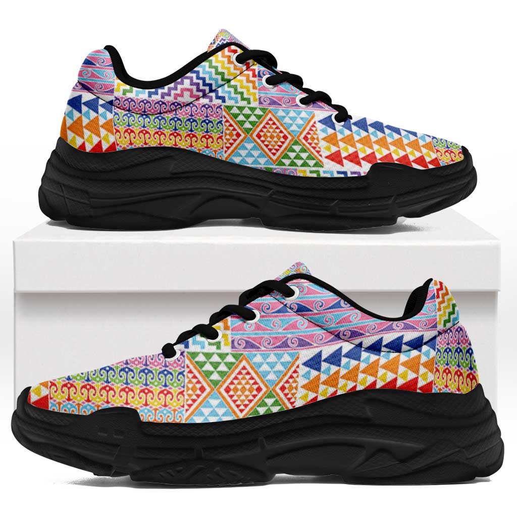 Aotearoa Kowhaiwhai Taniko Patchwork Rainbow Motifs Chunky Sneakers