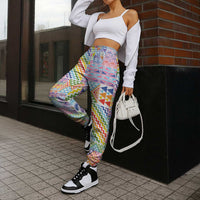 Aotearoa Kowhaiwhai Taniko Patchwork Rainbow Motifs Jogger Pants LT9 - Polynesian Pride