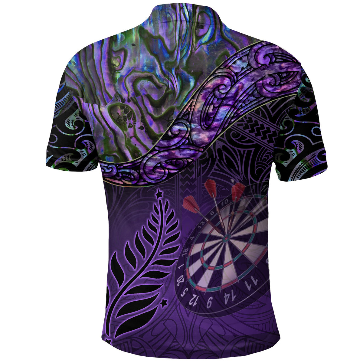 New Zealand Darts Polo Shirt - Maori Manaia Paua Shell - Polynesian Pride