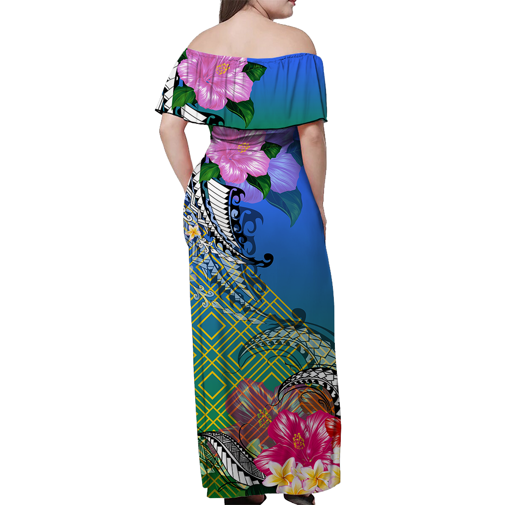 South Sea Islanders Kanakas Hibiscus Polynesia Off Shoulder Long Dress - LT2 - Polynesian Pride