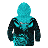 Personalised Aotearoa Kid Hoodie Maori Kiwi Turquoise Fern LT01 - Polynesian Pride