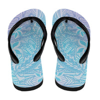 Baby Blue Gradient Polynesia Flip Flops Hawaiian Tribal Hammerhead Shark Tattoo LT14 - Polynesian Pride