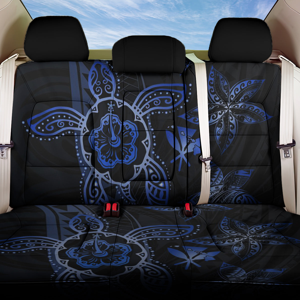 Kanaka Map Hibiscus Plumeria Turtle Art Blue Polynesian Back Car Seat Cover LT7 One Size Blue - Polynesian Pride