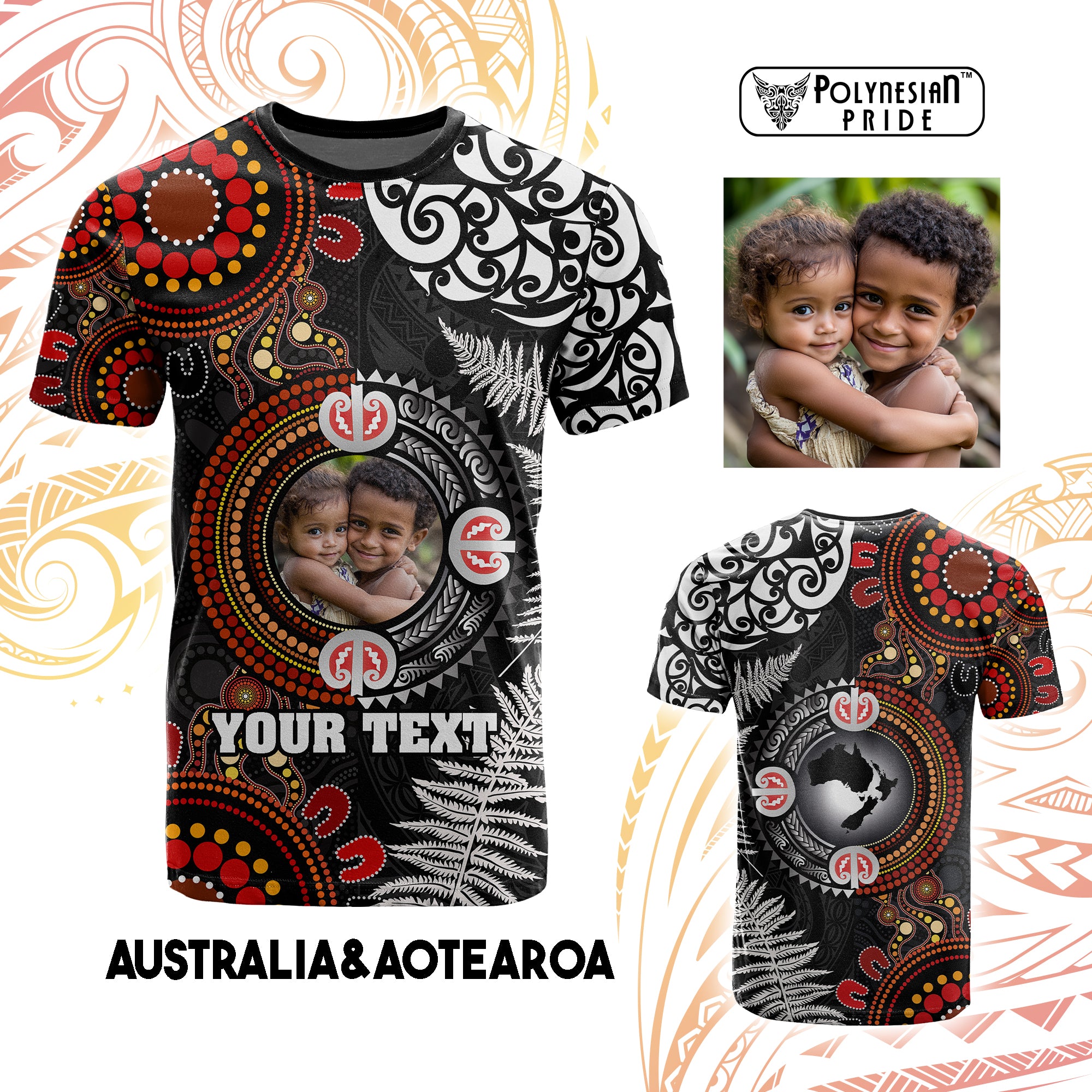 Custom Photo Australia and New Zealand Together T Shirt Aboriginal and Maori Art Tattoo CTM03