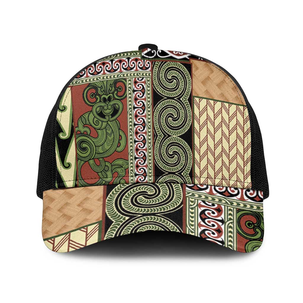 Beige Aotearoa Kowhaiwhai Pattern Baseball Net Cap NZ Maori Quilt Style LT14 One Size Black Beige - Polynesian Pride
