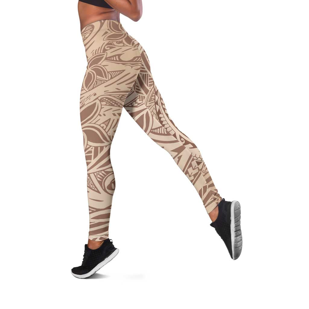 Beige Gradient Polynesia Leggings Hawaiian Tribal Hammerhead Shark Tattoo LT14 Beige - Polynesian Pride