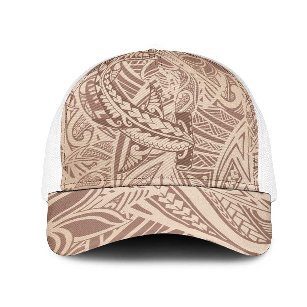 Beige Gradient Polynesia Mesh Trucker Cap Hawaiian Tribal Hammerhead Shark Tattoo LT14 One Size White Beige - Polynesian Pride