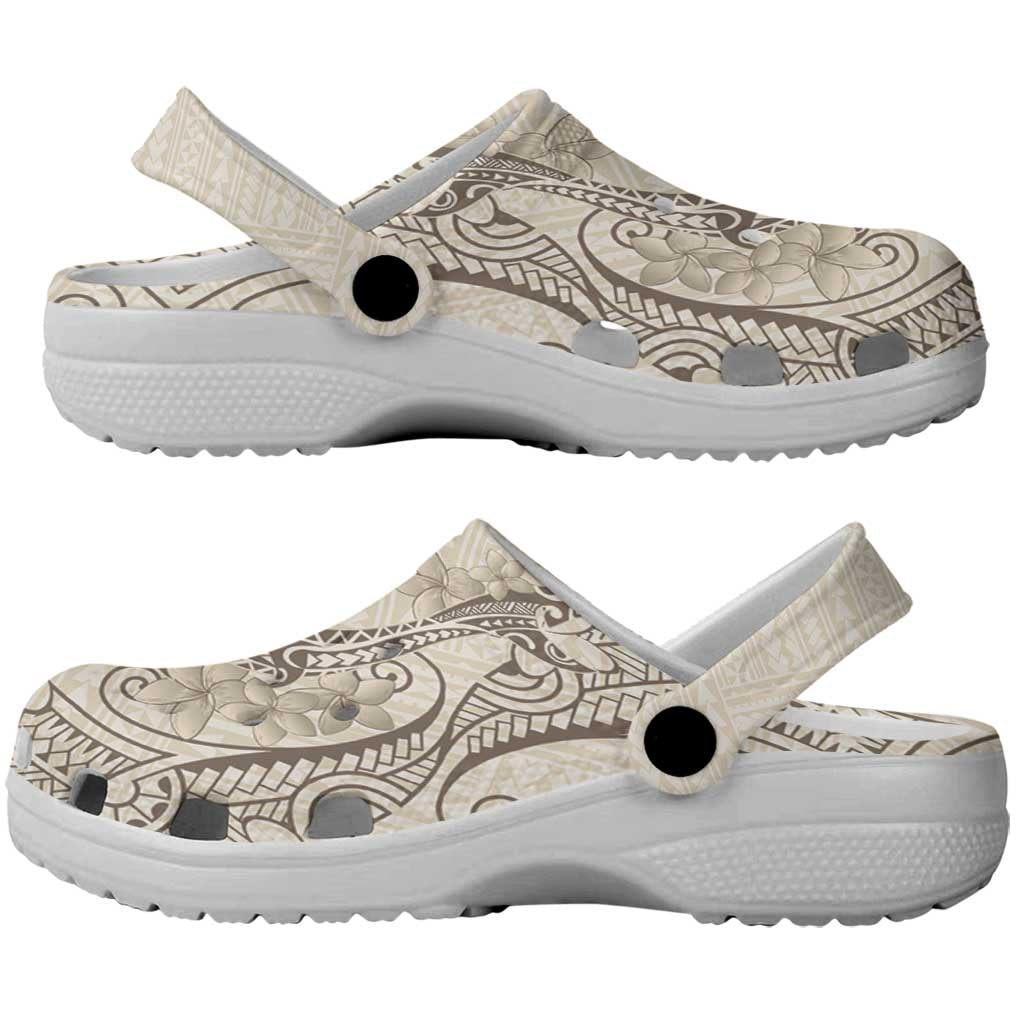 Beige Hawaii Clogs Shoes Hammerhead Shark Tattoo Curve Polynesian LT14 - Polynesian Pride