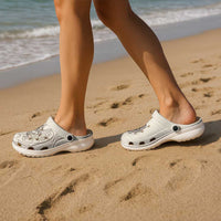 Beige Hawaii Clogs Shoes Hammerhead Shark Tattoo Curve Polynesian LT14 - Polynesian Pride