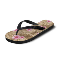 Beige Hawaii Hibiscus Tropical Flowers Motifs Flip Flops LT14 - Polynesian Pride