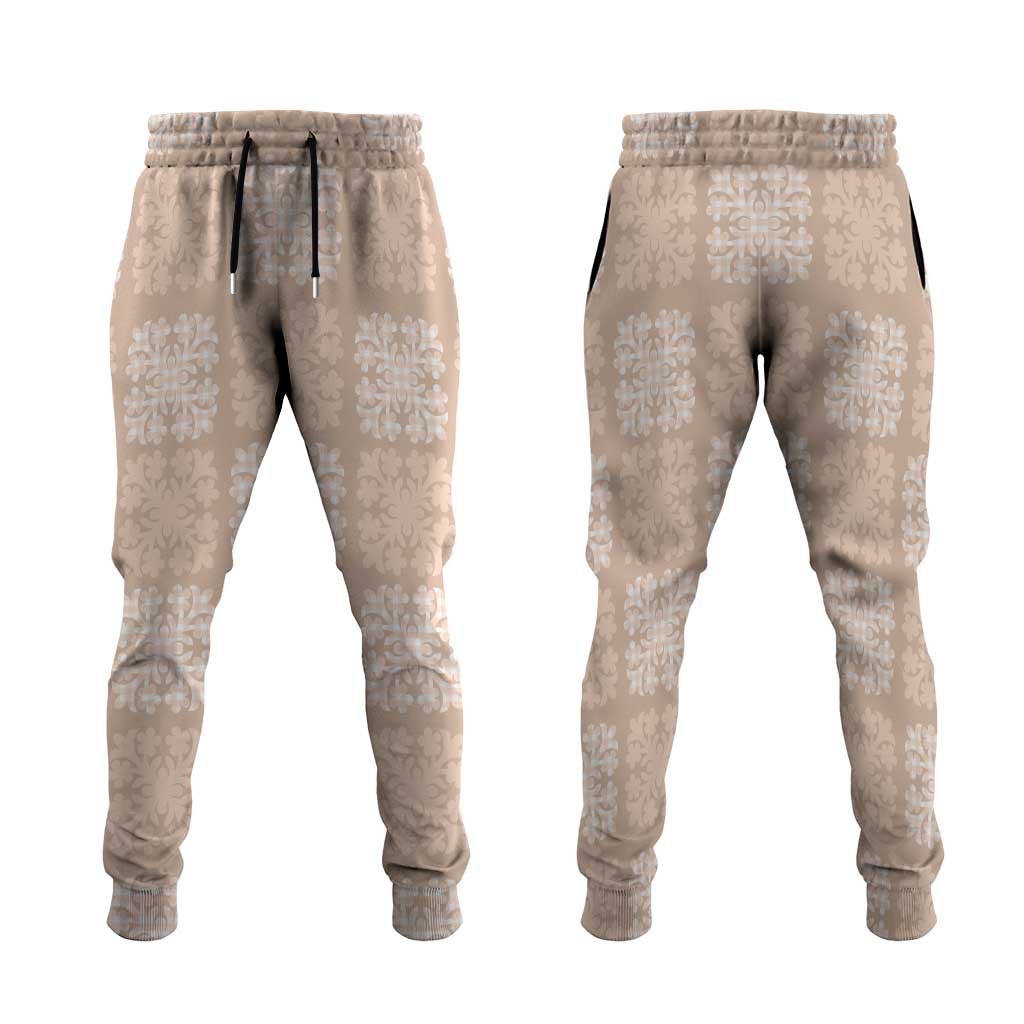 Beige Palaka Quilt Hawaii Jogger Pants Traditional Hawaii-plaid Pattern LT14 Beige - Polynesian Pride