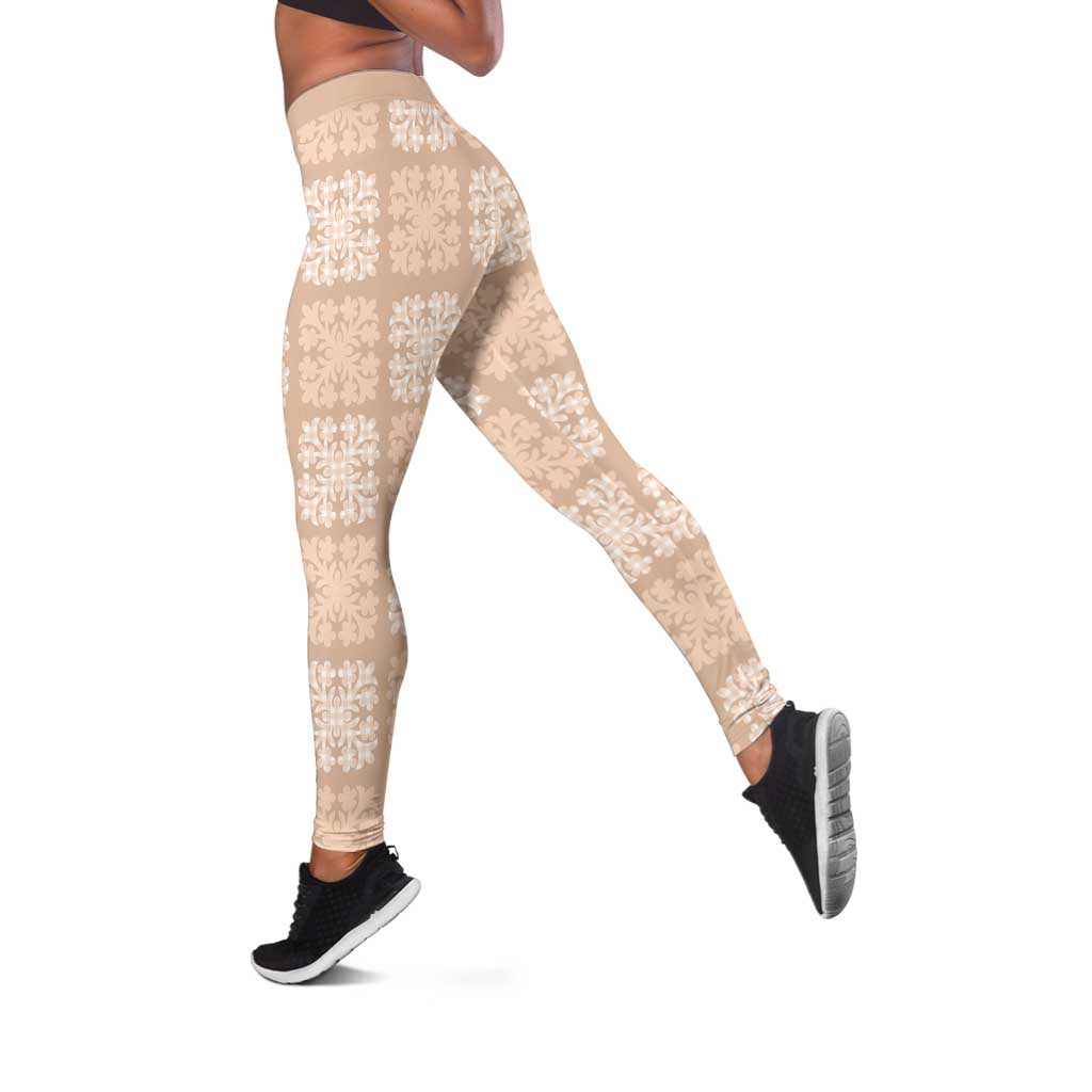 Beige Palaka Quilt Hawaii Leggings Traditional Hawaii-plaid Pattern LT14 Beige - Polynesian Pride