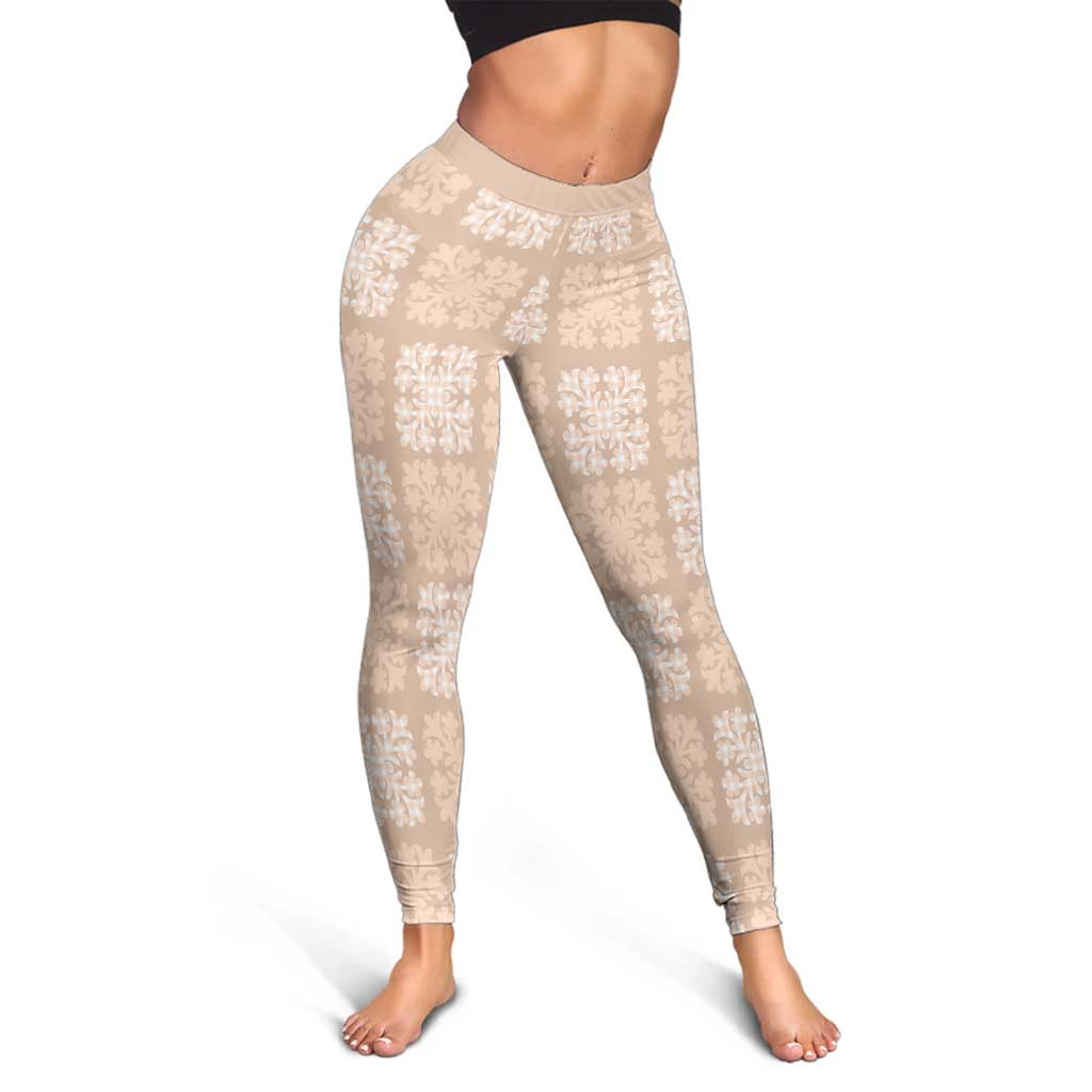 Beige Palaka Quilt Hawaii Leggings Traditional Hawaii-plaid Pattern LT14 - Polynesian Pride
