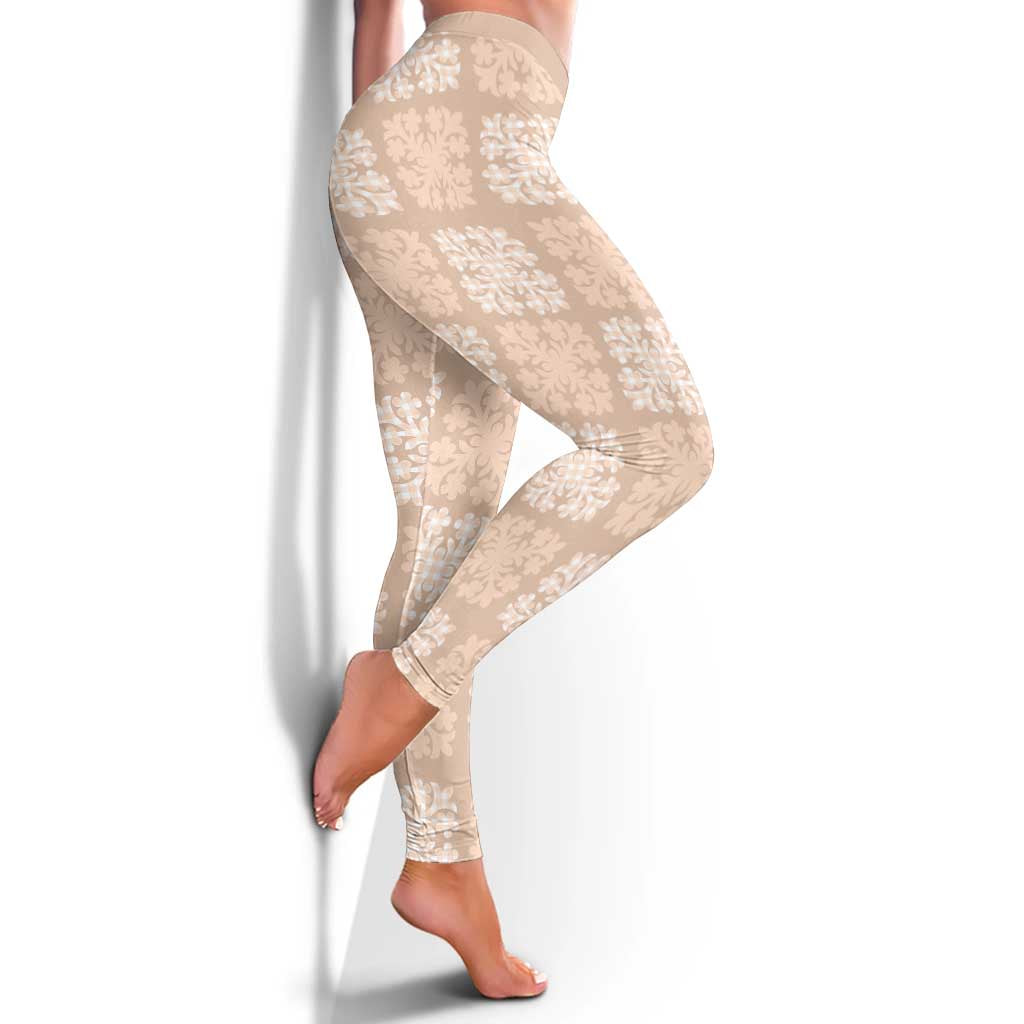 Beige Palaka Quilt Hawaii Leggings Traditional Hawaii-plaid Pattern LT14 - Polynesian Pride