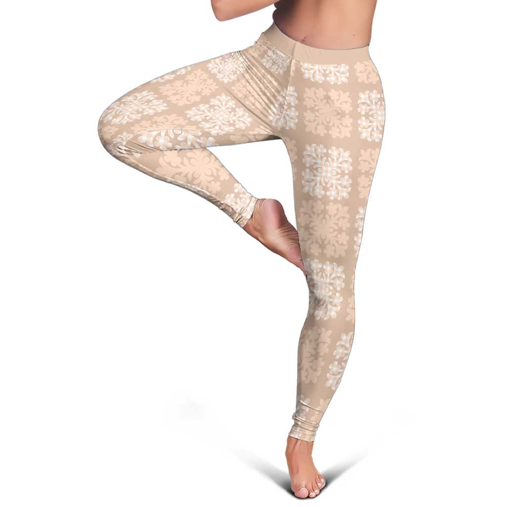 Beige Palaka Quilt Hawaii Leggings Traditional Hawaii-plaid Pattern LT14 - Polynesian Pride
