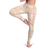 Beige Palaka Quilt Hawaii Leggings Traditional Hawaii-plaid Pattern LT14 - Polynesian Pride