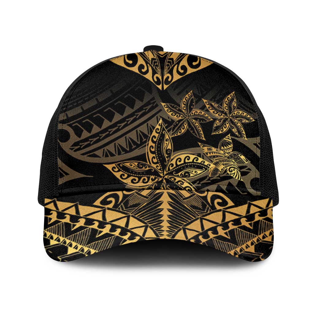 Black and Gold Polynesia Baseball Net Cap Plumeria Tattoo With Polynesian Pattern LT14 One Size Black Black - Polynesian Pride