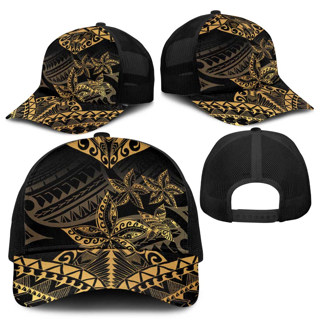 Black and Gold Polynesia Baseball Net Cap Plumeria Tattoo With Polynesian Pattern LT14 - Polynesian Pride