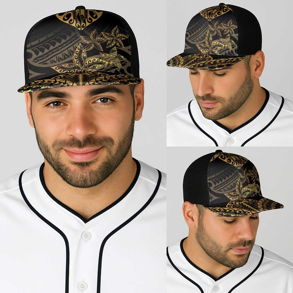 Black and Gold Polynesia Baseball Net Cap Plumeria Tattoo With Polynesian Pattern LT14 - Polynesian Pride