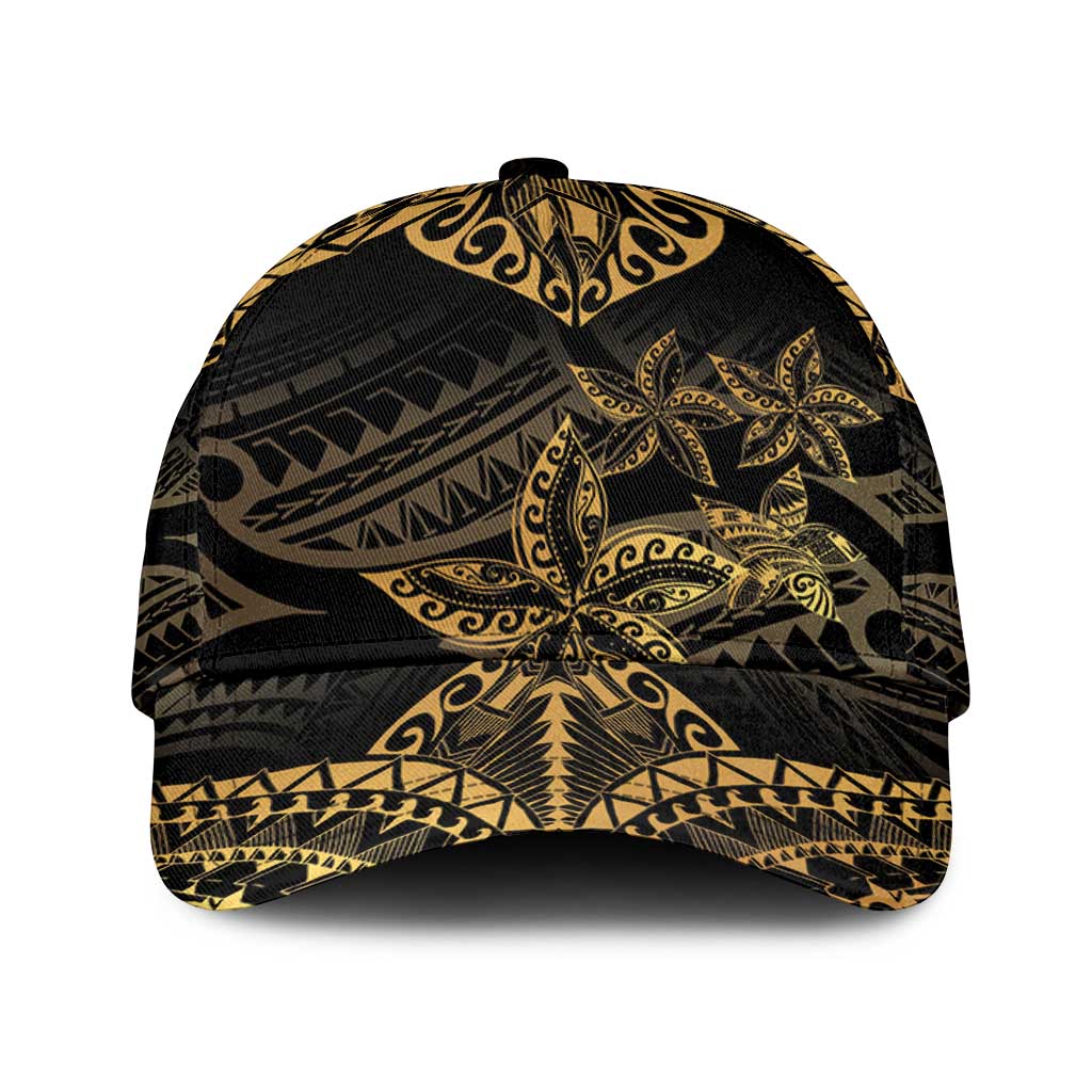 Black and Gold Polynesia Classic Cap Plumeria Tattoo With Polynesian Pattern LT14 Universal Fit Black - Polynesian Pride