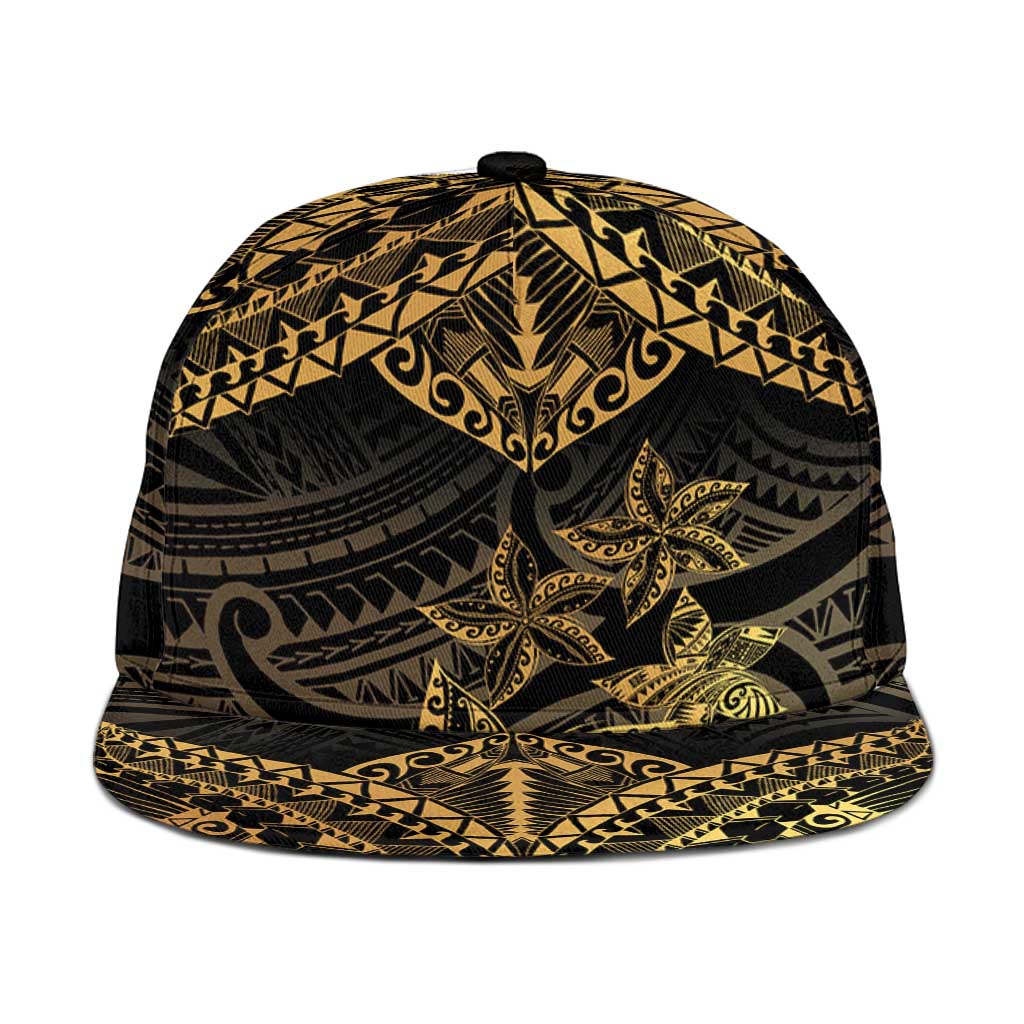Black and Gold Polynesia Snapback Cap Plumeria Tattoo With Polynesian Pattern LT14 One Size Black - Polynesian Pride
