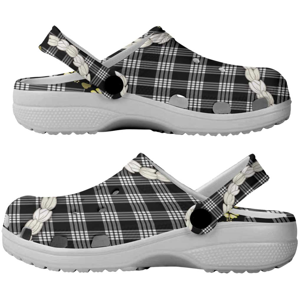 Black Palaka Hawaii Clogs Shoes Kukui Nut Pikake Lei Hawaiian Tapa Pattern LT14 - Polynesian Pride