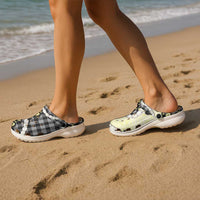 Black Palaka Hawaii Clogs Shoes Kukui Nut Pikake Lei Hawaiian Tapa Pattern LT14 - Polynesian Pride